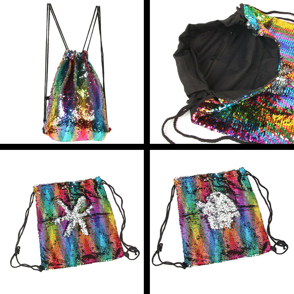 Sequin Drawstring Bag Reversible Sequin Backpack Glittering Shoulder Bag