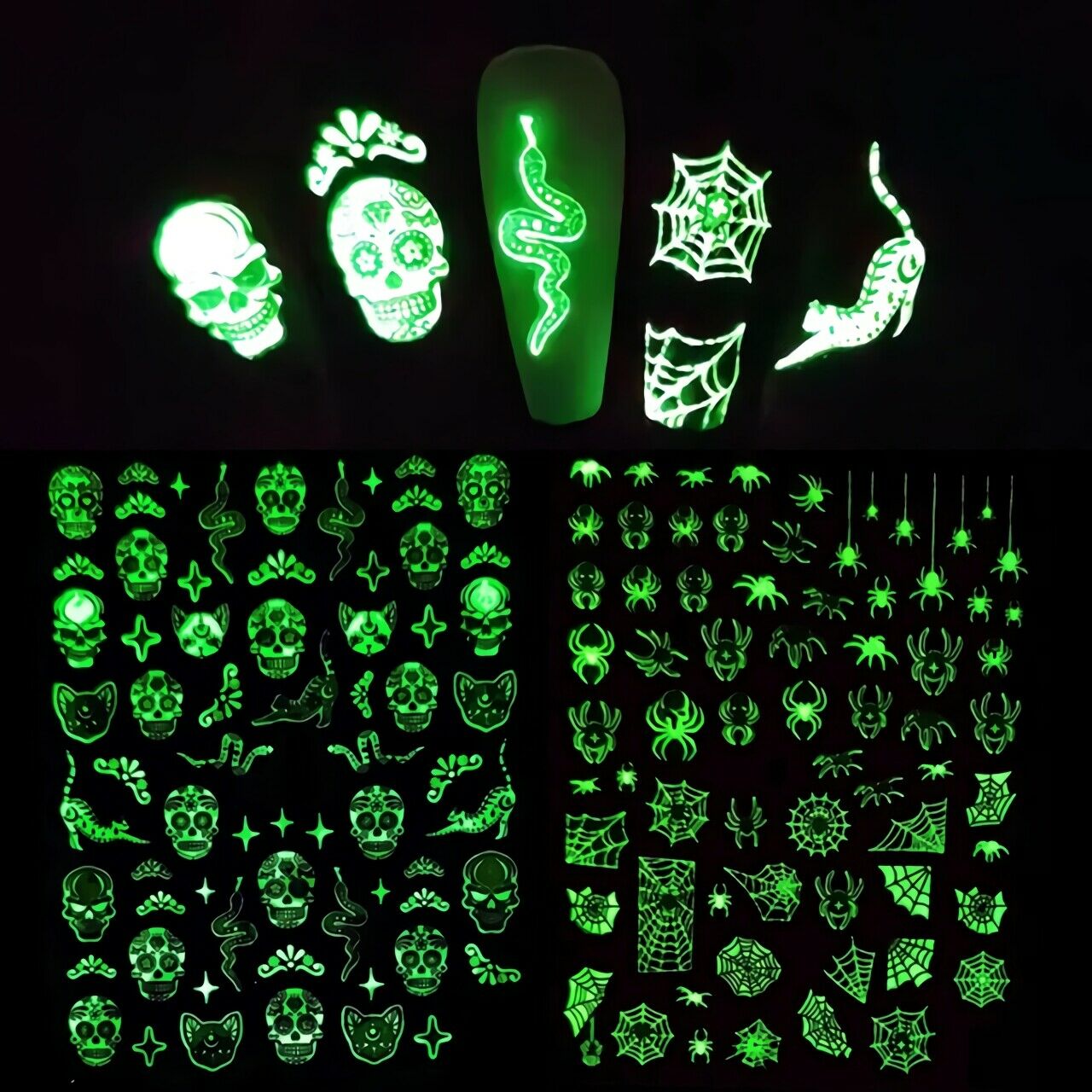 6pc/Set Halloween Luminous Nail Art Stickers Patterns for Women Girls Decoration