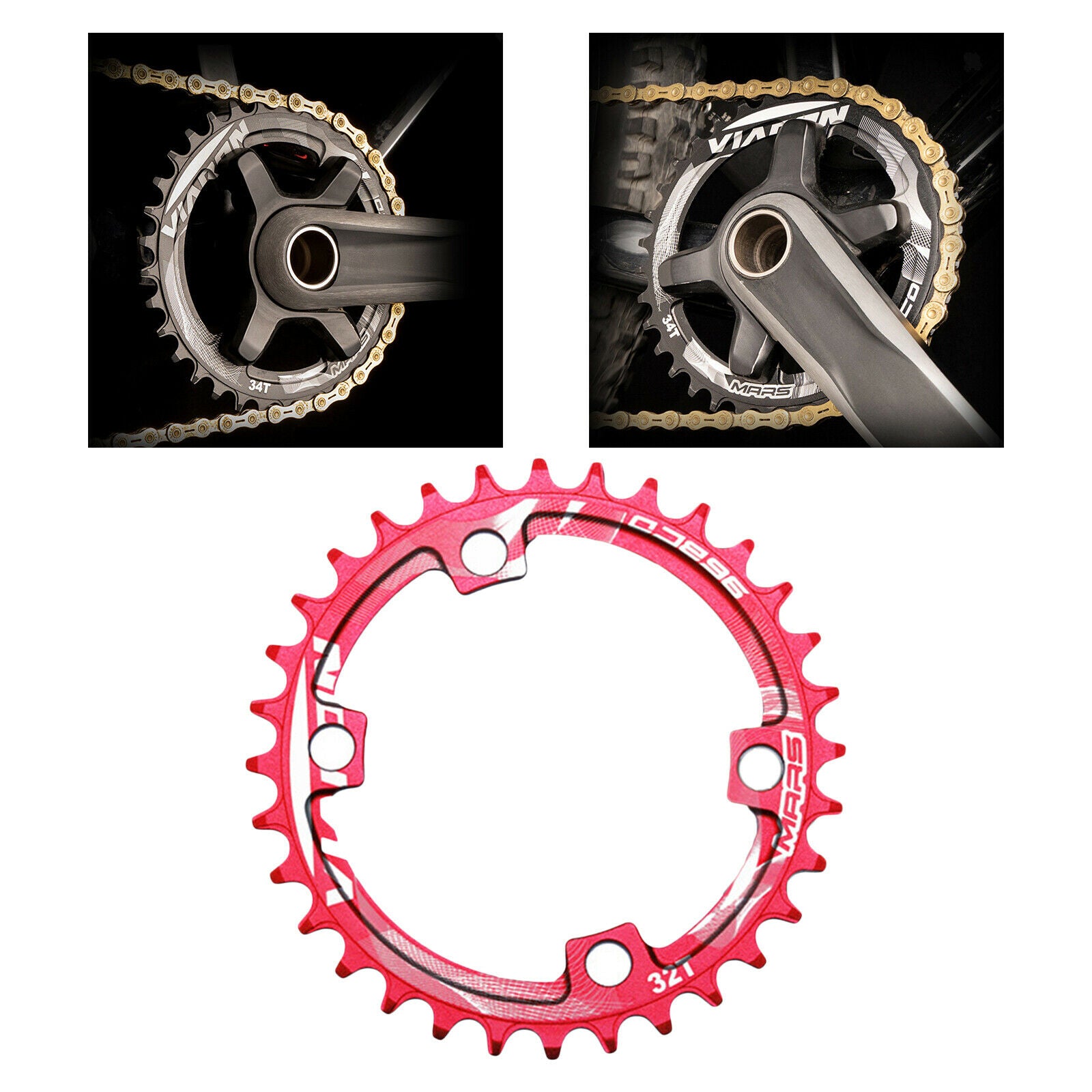 Bike Chainring Bicycle Aluminum Alloy 104BCD Replacement Chainwheel Red 32T