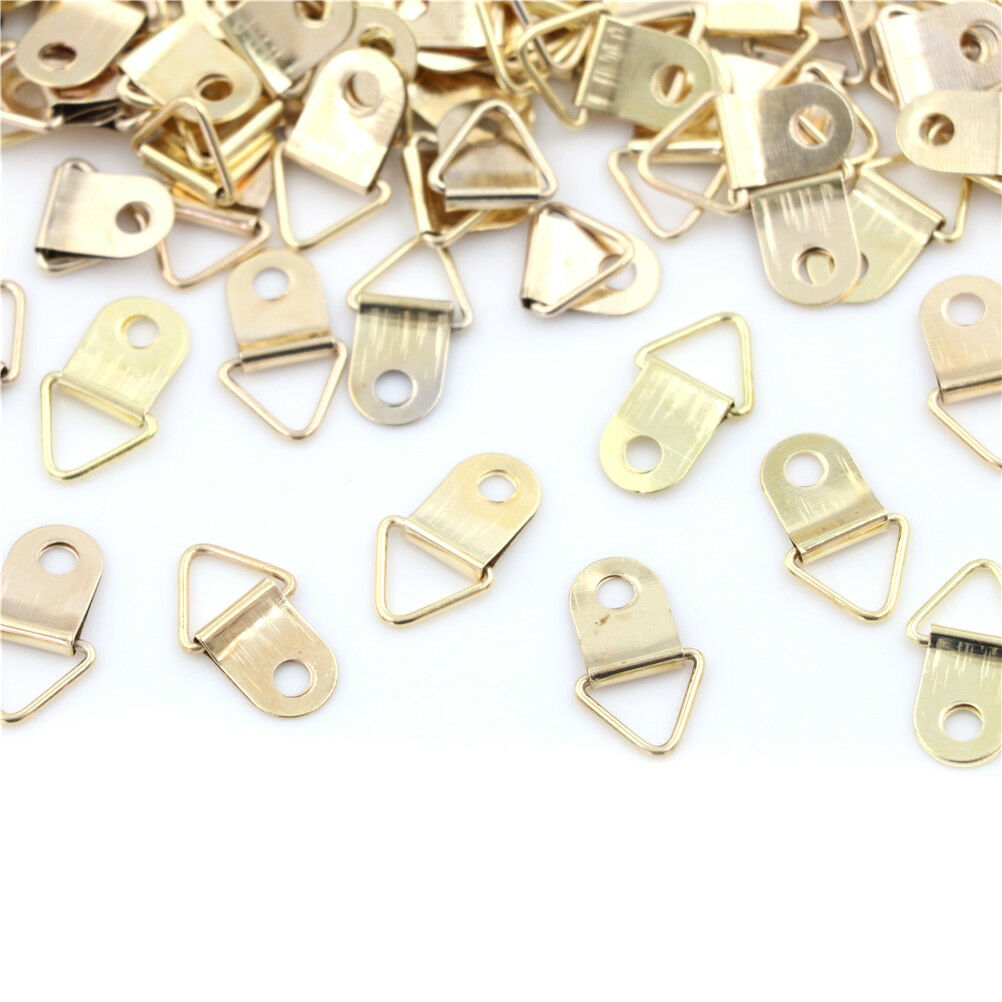 100pcs Mini Golden Triangle D-Ring Picture Photo Frame Hook Hanger 10x20m.l8