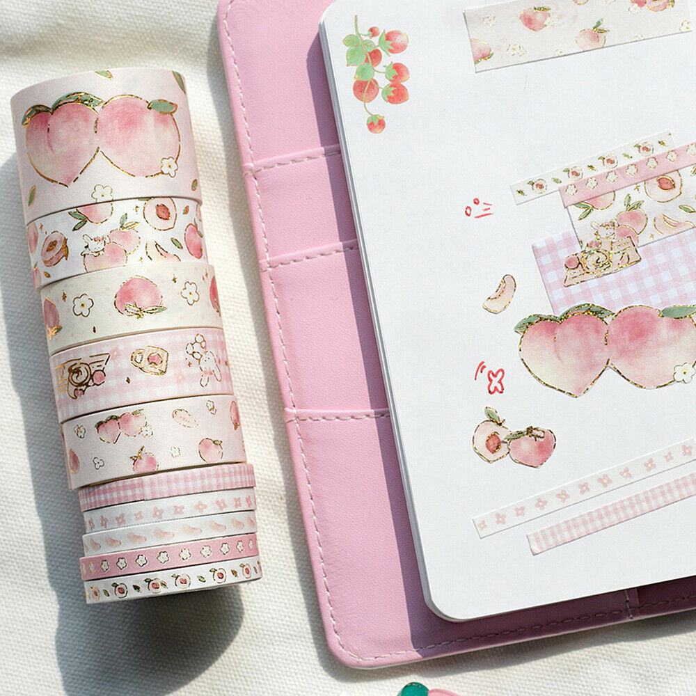 10Pcs Peach Washi Paper Stickers Masking Tape DIY Scrapbooking Diary Stationery