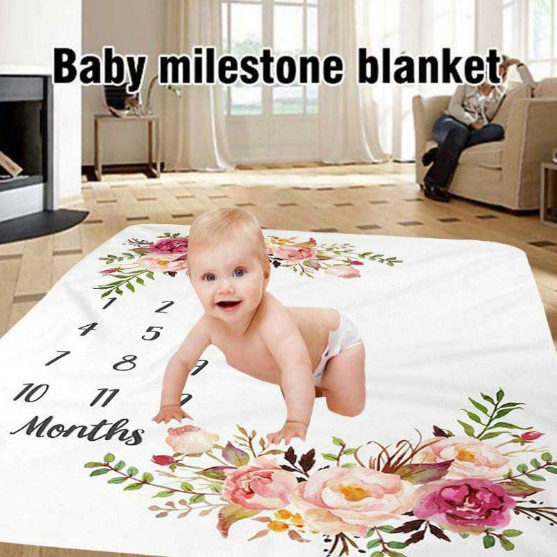 Baby Milestone Blanket Flannel Newborn Photo Prop Backdrop with Monthly Growth