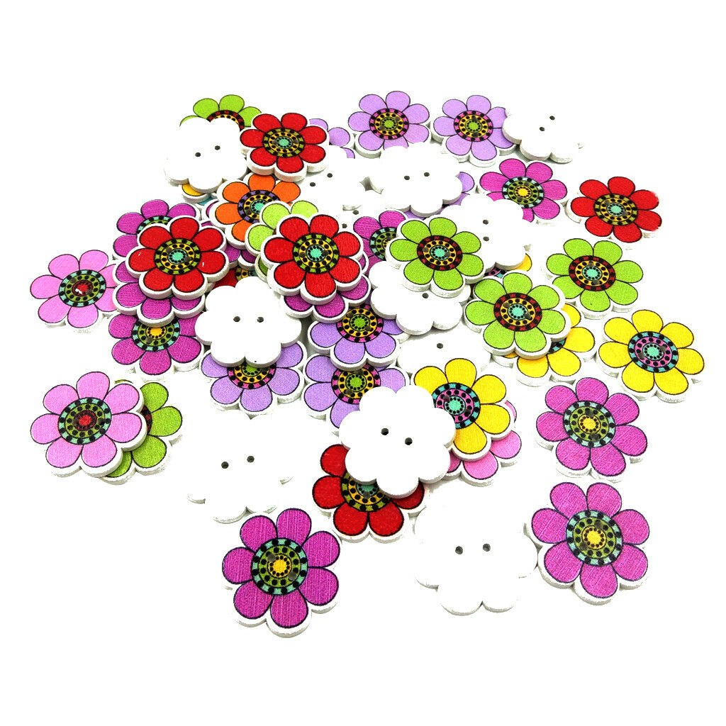50Pcs Sunflower Wood Wooden Buttons for Knitting Children Craft Buttons 25mm