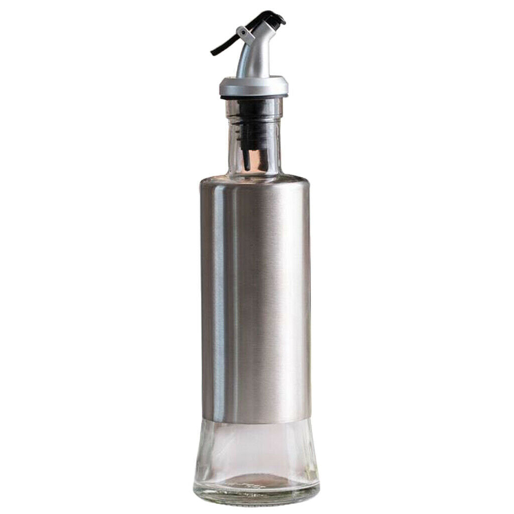 Stainless Steel Castor Oil Bottle Soy Sauce Pot Glass Vinegar Dispenser