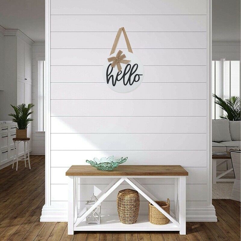 12 Inches Welcome Wreath Hello Sign Front Door Decoration Round Wooden Sign R7X7