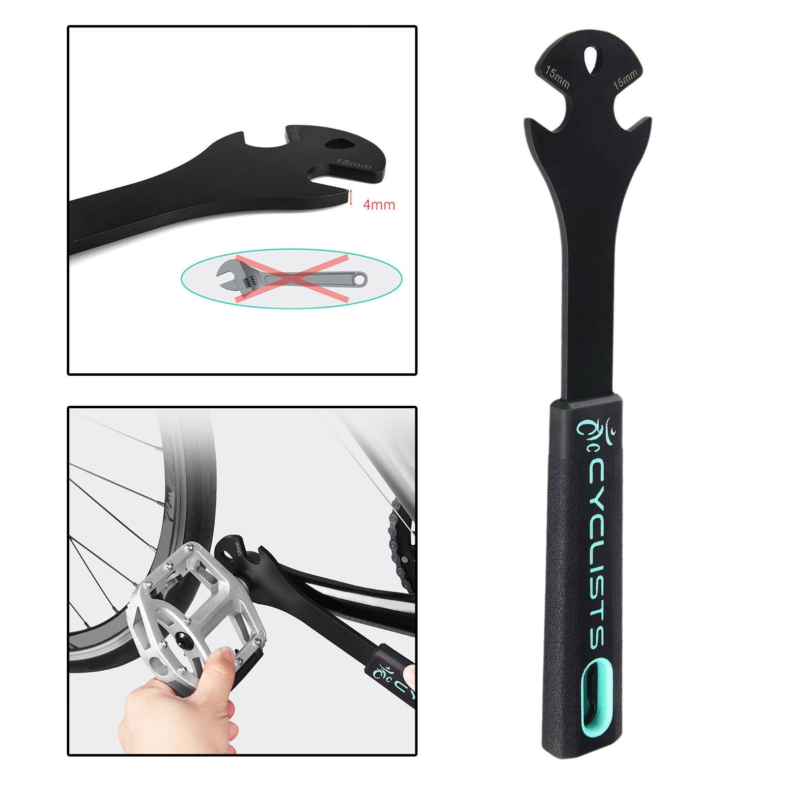 Portable Bike Pedal Wrench 15mm MTB Road Bicycle Pedals Repair Spanner Tool
