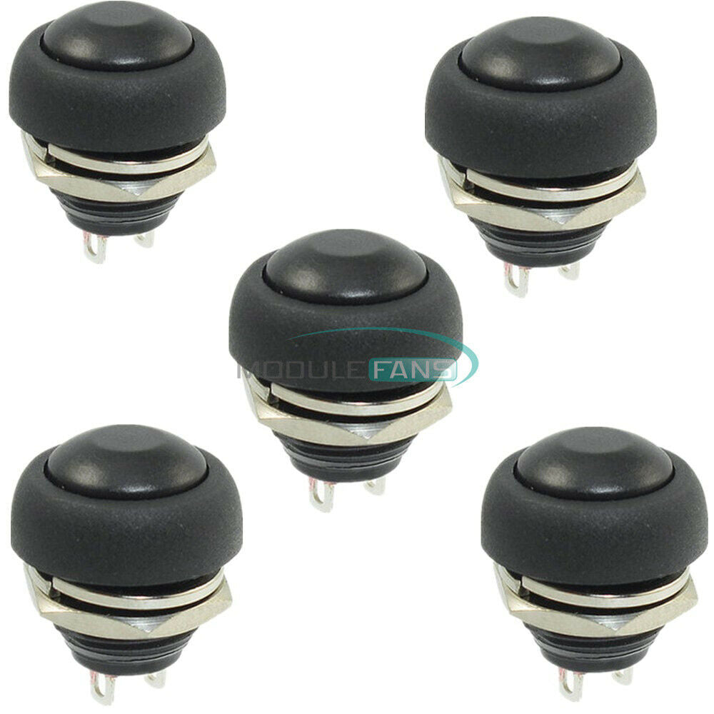 10Pcs Black 12mm Waterproof Momentary ON/OFF Push Button Mini Round Switch