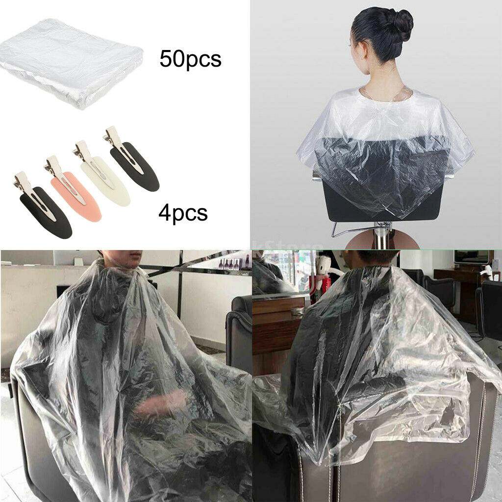 50Pcs Disposable Hair Cutting Cape Hair Dressing Apron and 4X Hair Clip