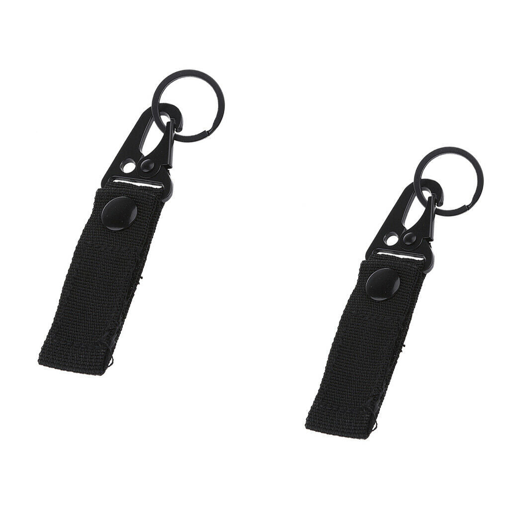 2 Pcs Molle Nylon Belt Carabiner Metal Hook Key Strap Buckle Clip Outside