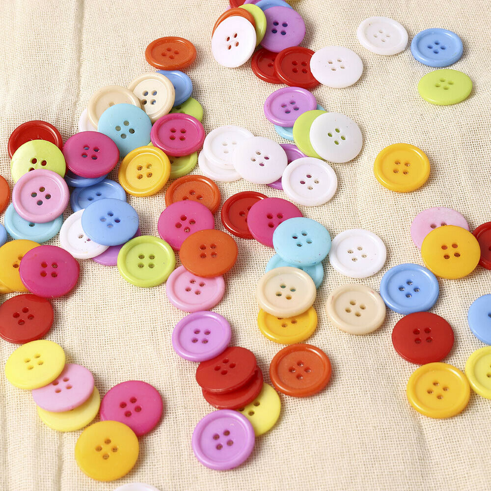 4 Holes 20mm Candy Colorful DIY Buttons Plastic Round Mixed Colors - Pack of 100