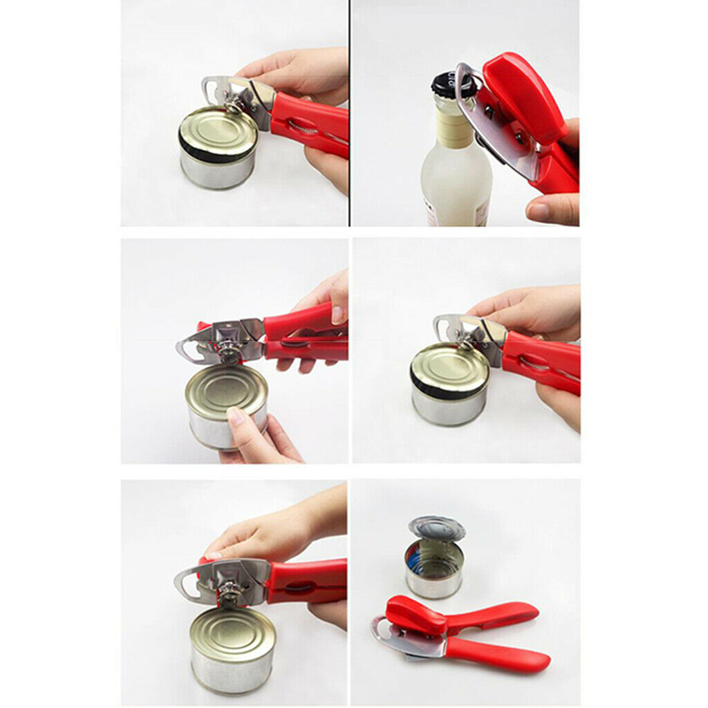 Manual Opener Bottle Openers Professional Handheld for Cans Smooth Edge red