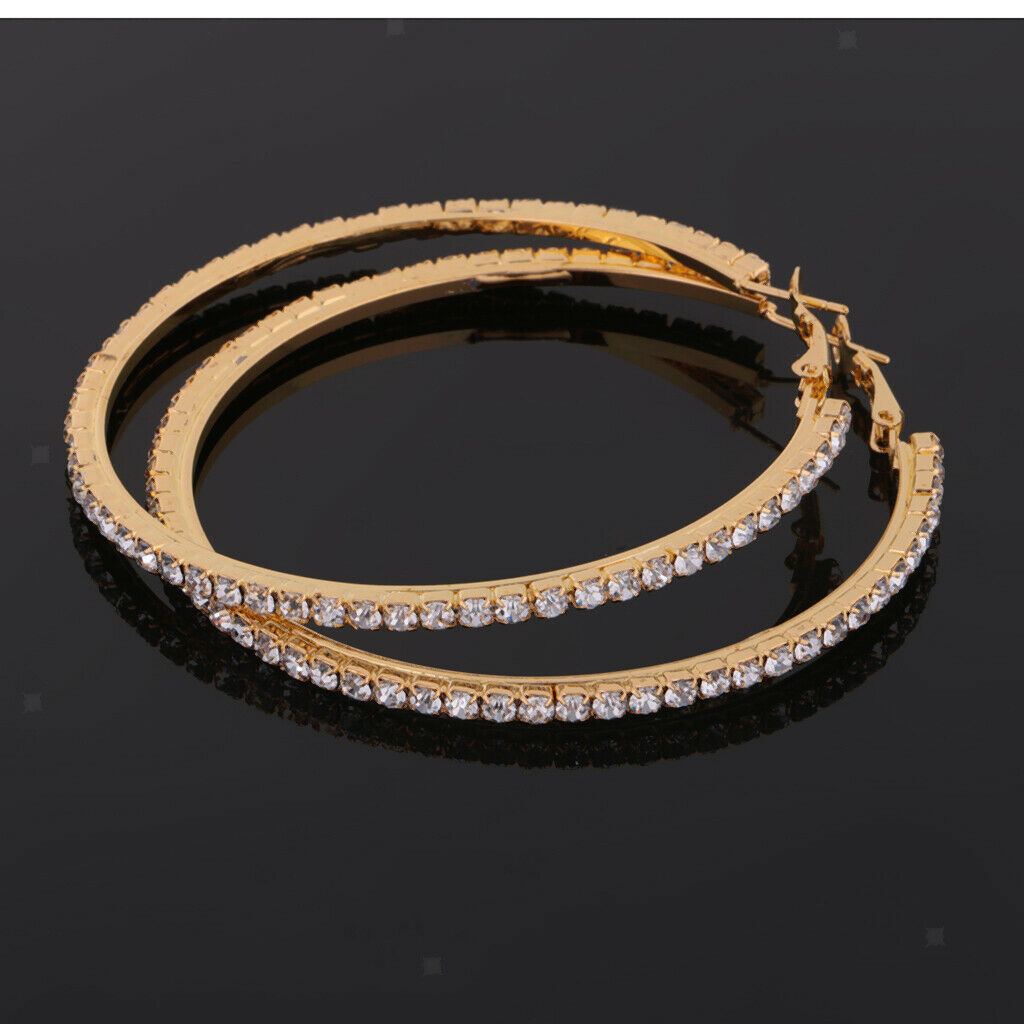 Women Girls Crystal Alloy Smooth Big Large Round Hoop Earrings 80mm 2Pairs