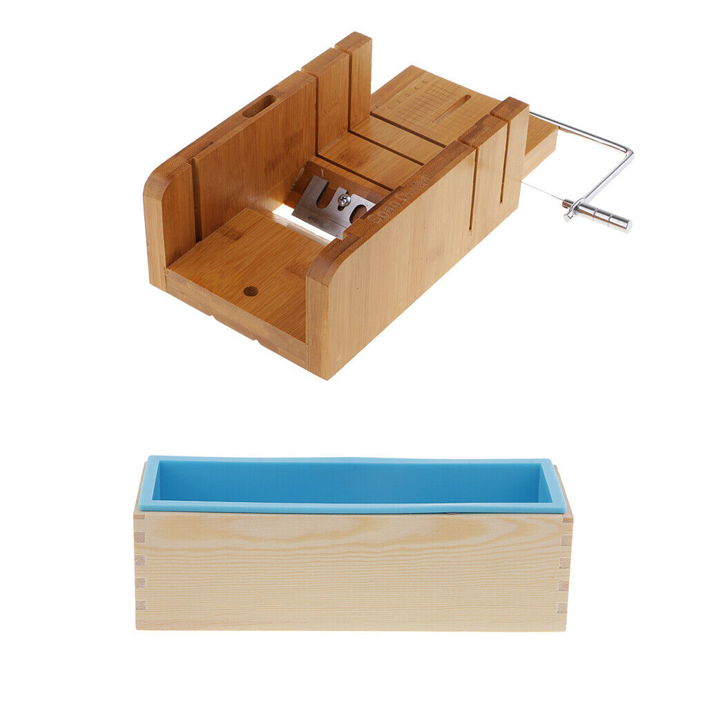 2Pcs Soap Cutter w/ Wire Slicer Beveler + Silicone DIY Soap Loaf Mould Wood Box
