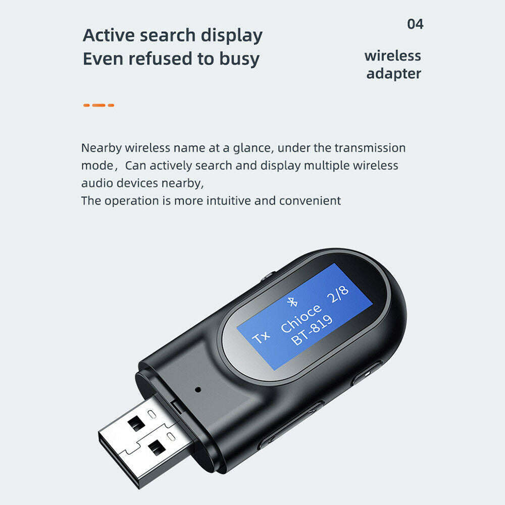 USB Bluetooth LCD Display Transmitter Receiver AUX Audio Adapter for TV/PC/Car
