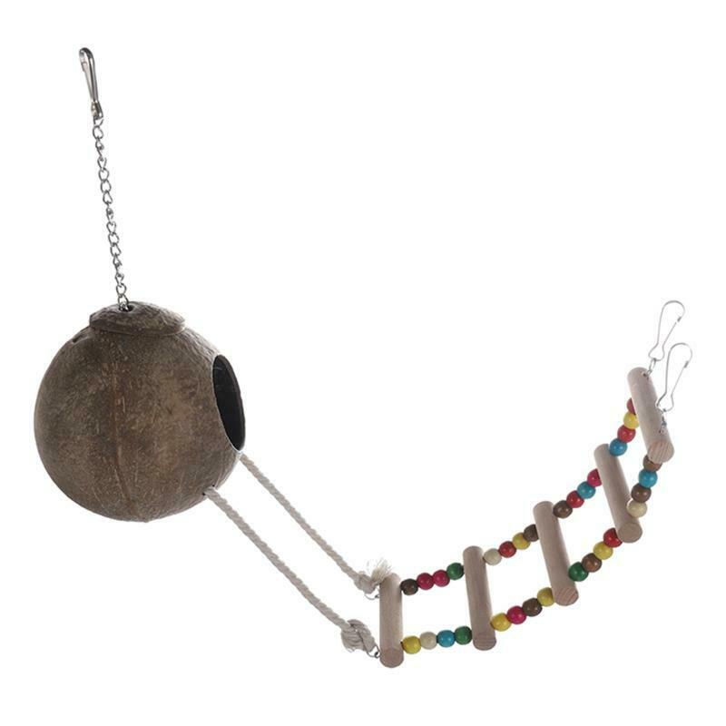 Coconut Bird Nest Hut with Ladder for Parrots Parakeets Conures Cockatiels