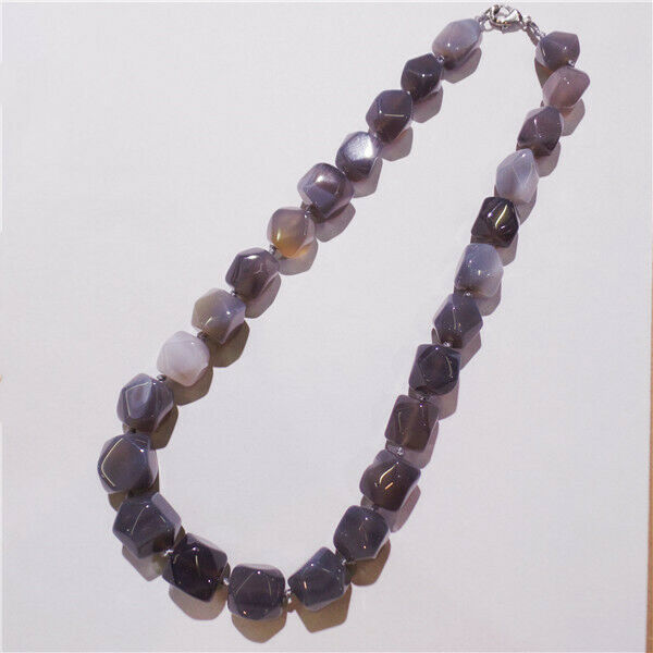 1 Strand Women Natural Gray Agate Freeform Beads Handmade Necklace 42cm HH9165