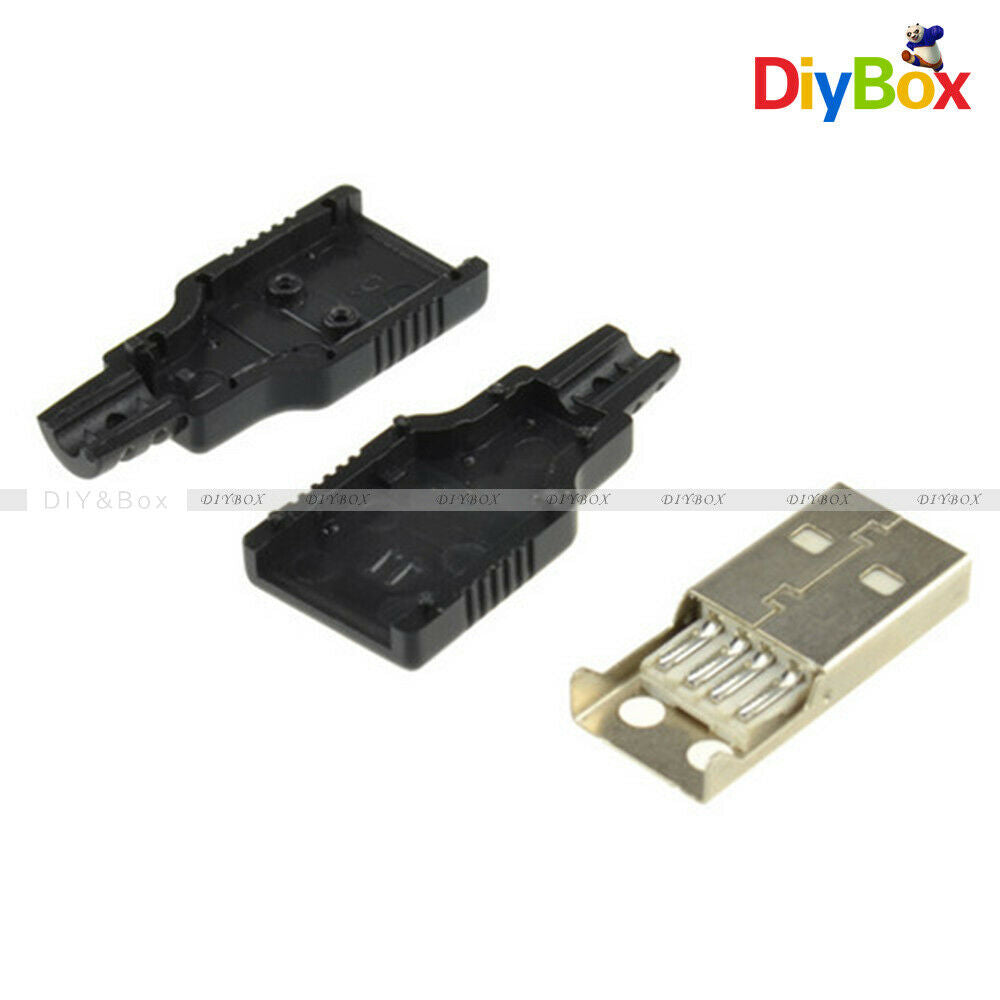 10PCS A Set USB2.0 Type-A Male 4-pin Plug Connector Adapter Black Plastic Cover