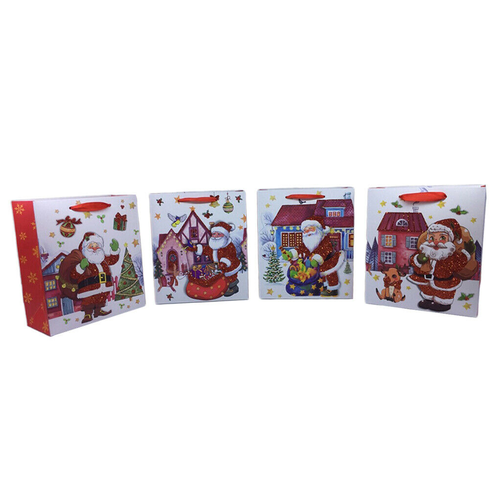 12 Santa Claus Paper Gift Bags 4 Different Designs, One Sizes, For Christmas