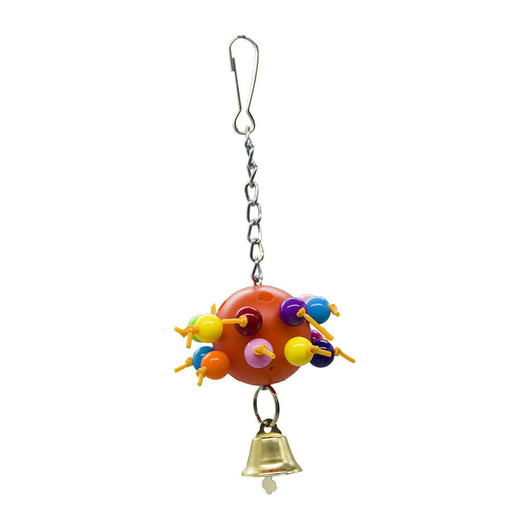 5 Pcs Hanging Parrot Chewing Toys - Multicolored Wooden Plastic and Bells