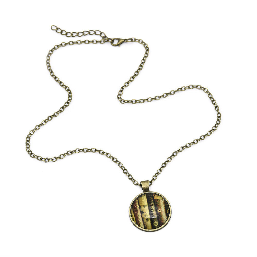 teacher's book gift Cabochon Tibetan Bronze Glass Chain Pendant Necklace CHI