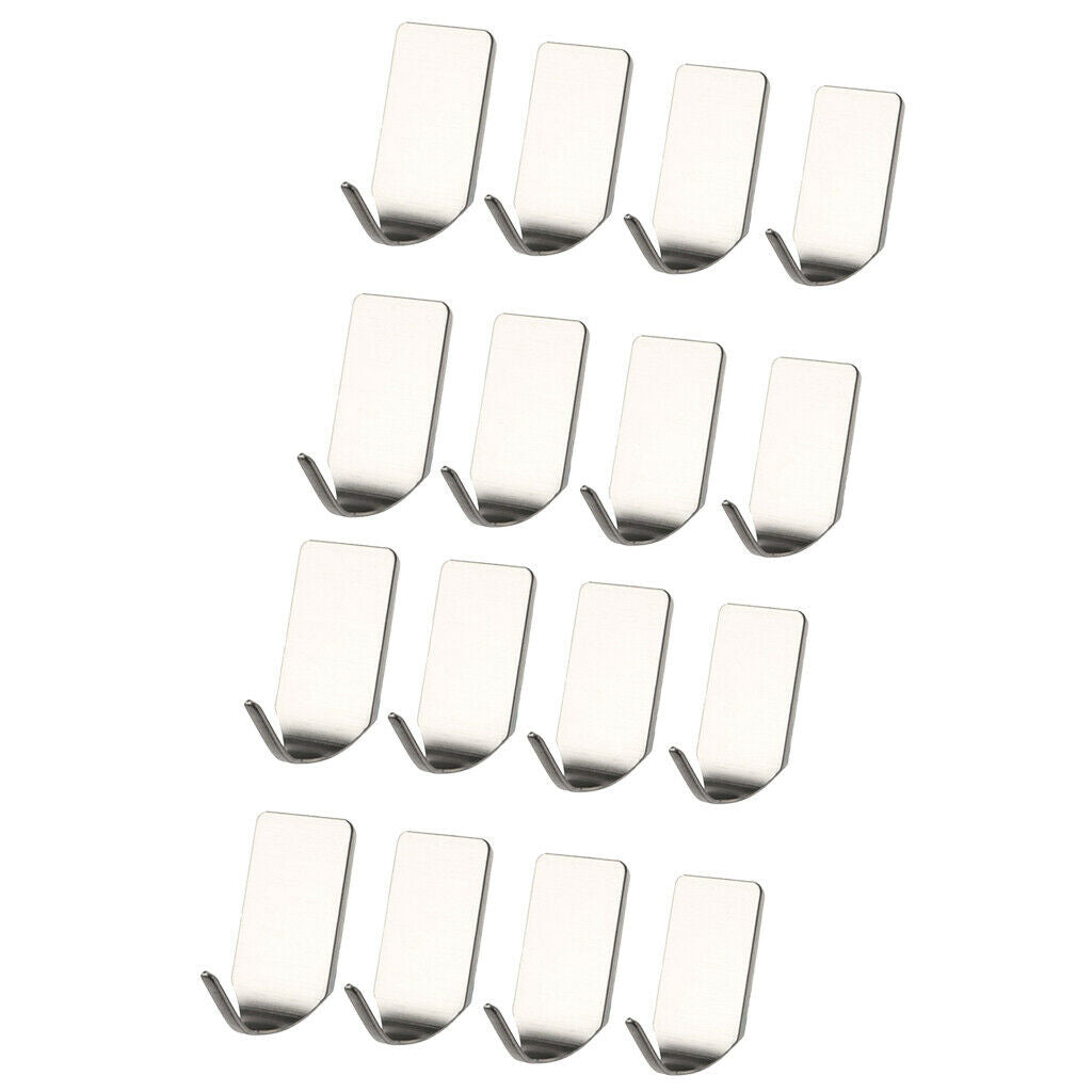 16PCS Self Adhesive Sticky Storage Hanging Hook Stainless Steel Wall