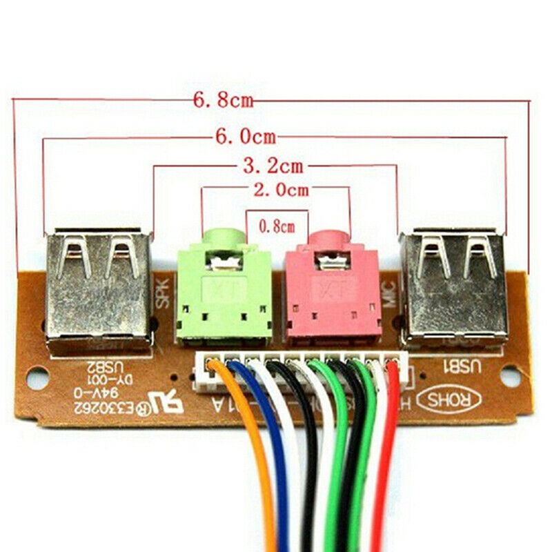 2 USB PC Computer Case 6.8CM Front Panel USB Audio Port Mic Earphone Ca MiSJCA
