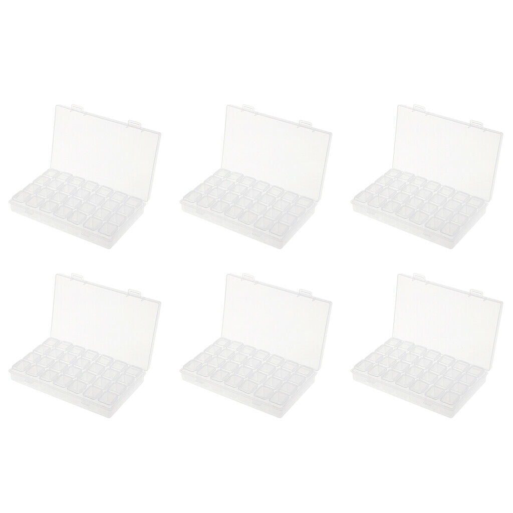 6x 28 Slots Detachable Transparent Plastic Beads Storage Box Organizer