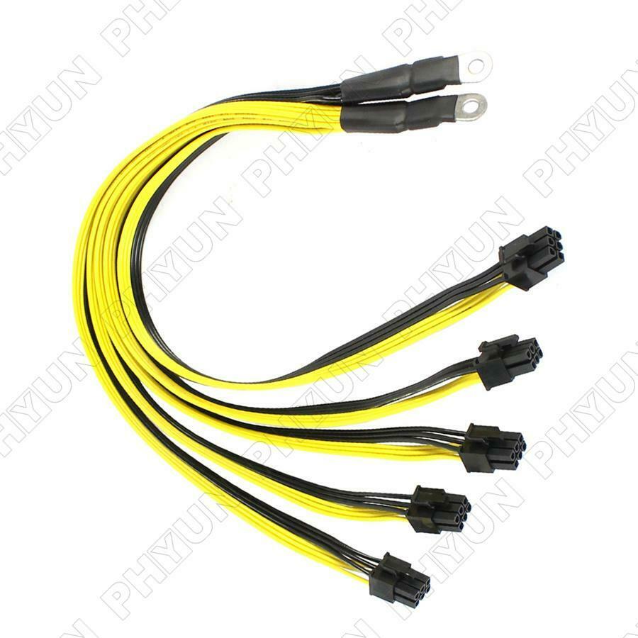 2PC S7 S9 to 5X PCI-E 6Pin GPU Graphics Card Splitter Power Cable BTC Miner 40cm