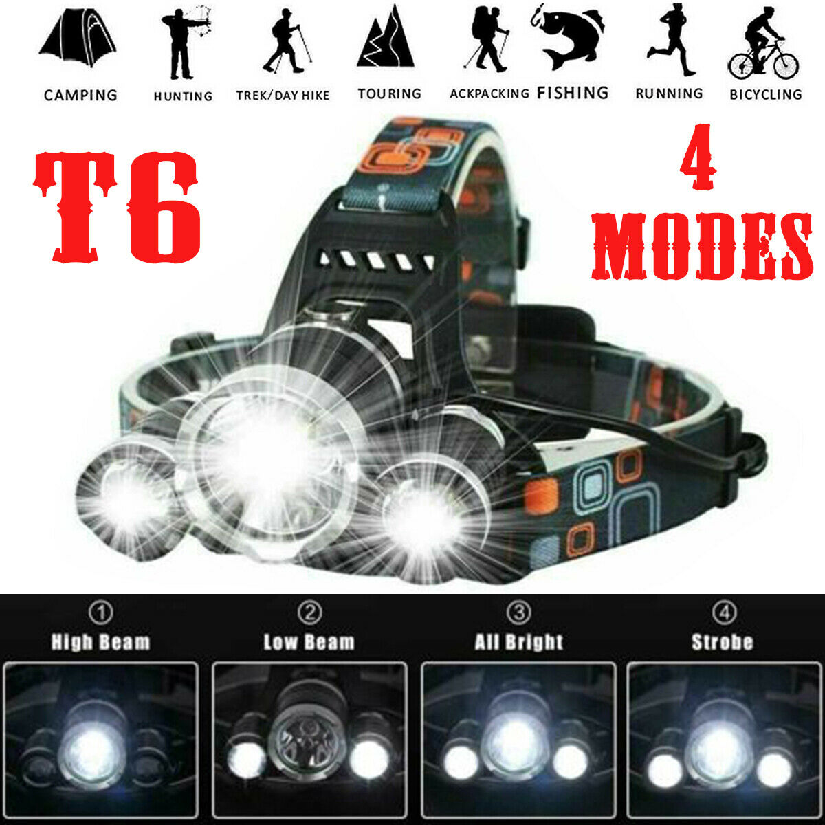 Waterproof 90000LM 3X T6 LED Headlamp Headlight Flashlight Head Torch 18650 Camp