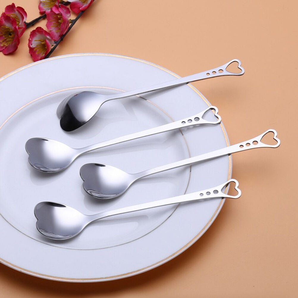 2X Heart Shaped Coffee Tea Spoon Stainless Steel Cutlery Kitchen Set Home .l8