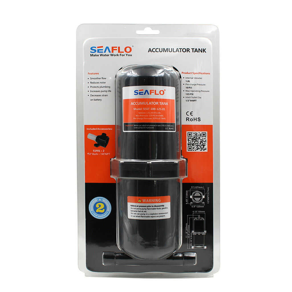 Seaflo Pre-Pressurized Accumulator Tank Marine Boat RV - SFAT-100-125-01