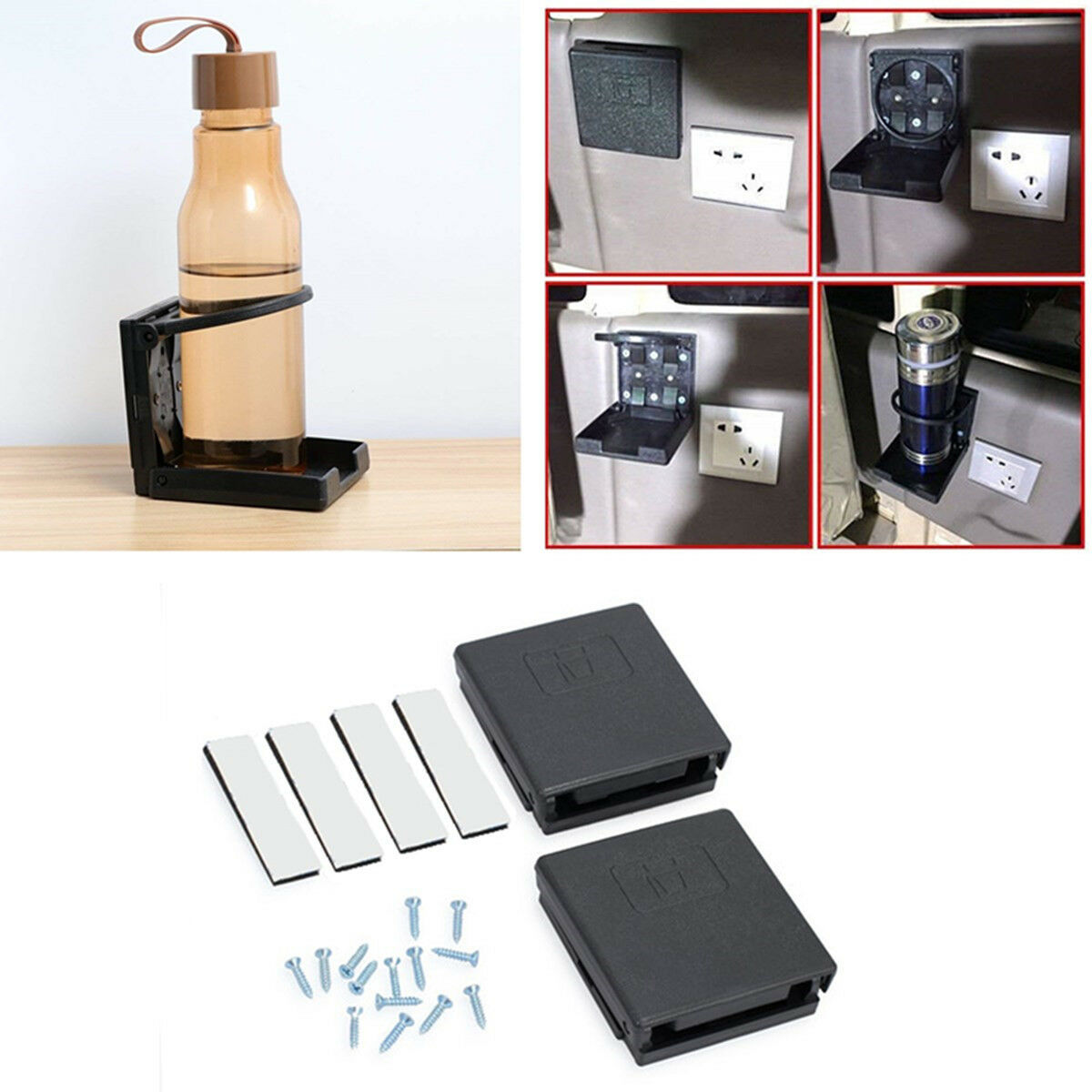 1 Pair Vertical Style Screw in Home Wall Folding Flat 75mm Cup Holder Save Space