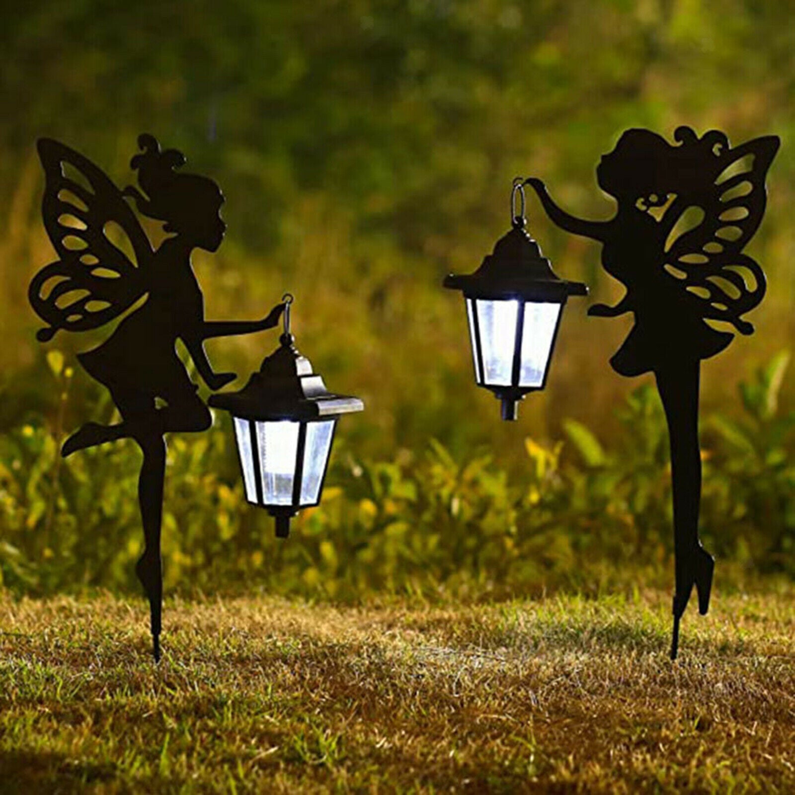 Metal Fairy Silhouette Girl pLED Light Sculpture Outside Lawn Ornament