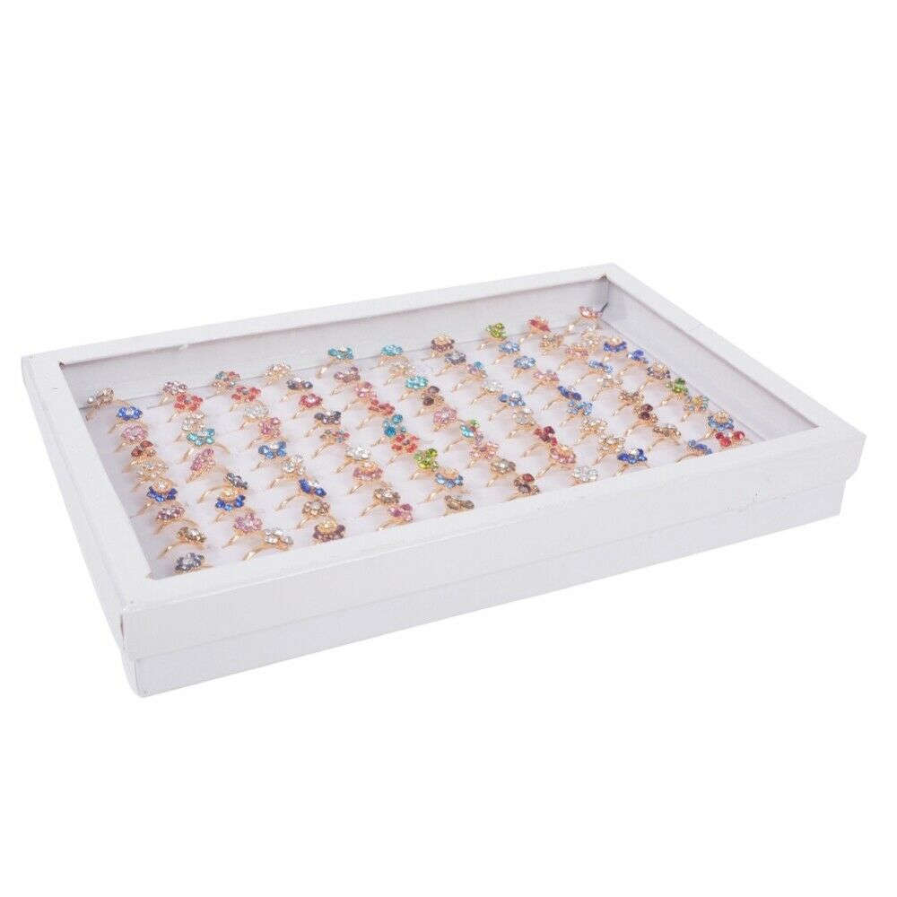 50pcs/Lot Wholesale Mixed Rings Crystal Rhinestone Flower Butterfly Finger Ring