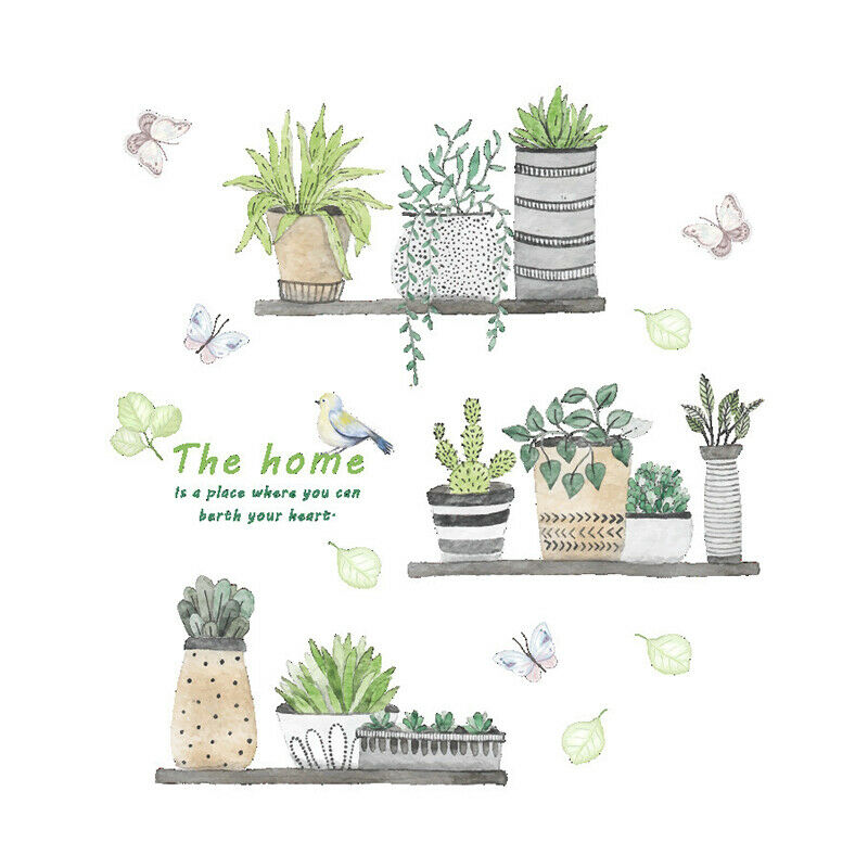 2pc Wall Stickers Green Plants Delicate Removable Wall Stickers Self Adhesive HN