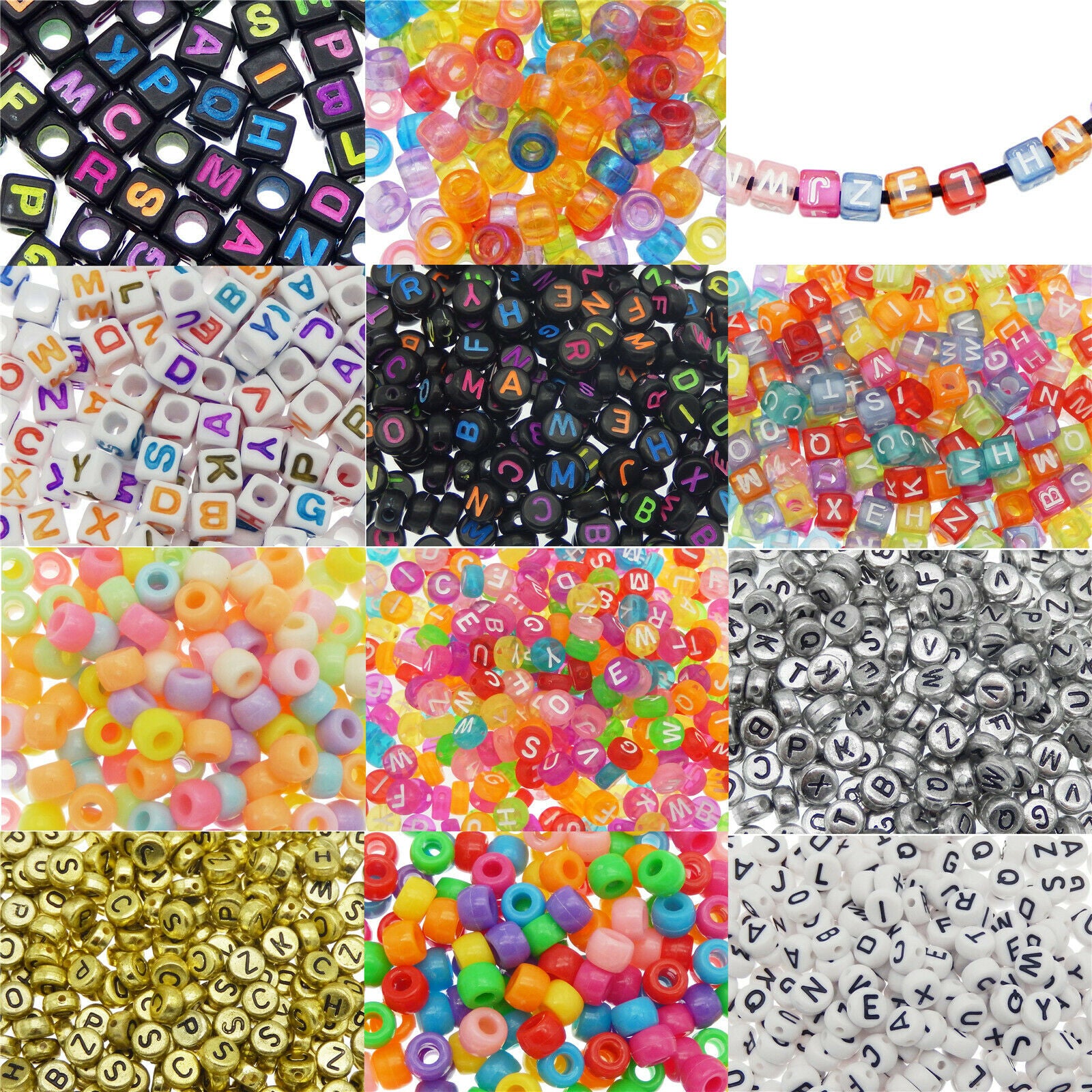 110 Mix Acrylic Pony Beads Alphabet For Bracelets DIY Loose Spacers Round Cube
