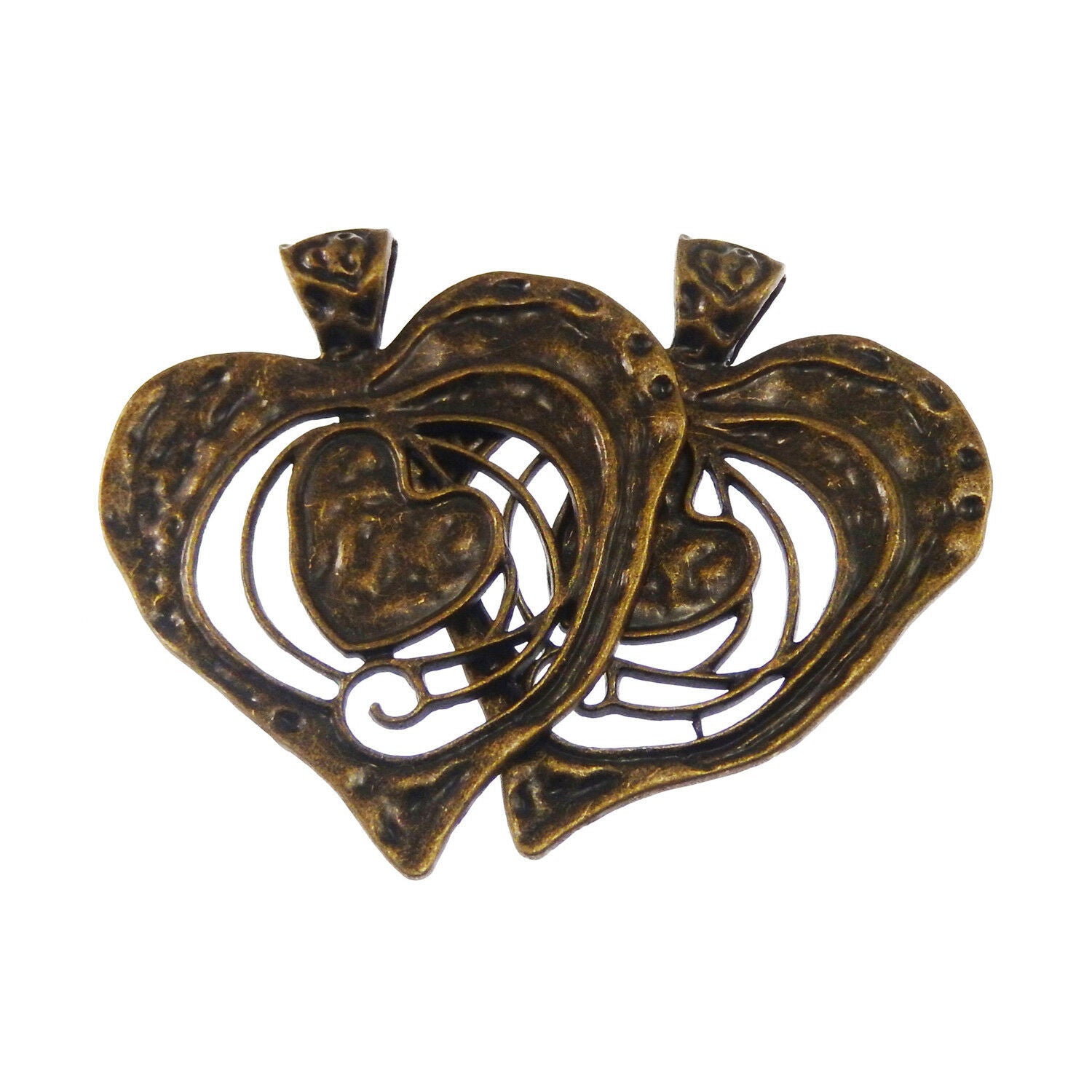 3 pcs Antiqued Bronze Hollowed Heart Pendant Charm Alloy For Jewelry 68*63*2mm
