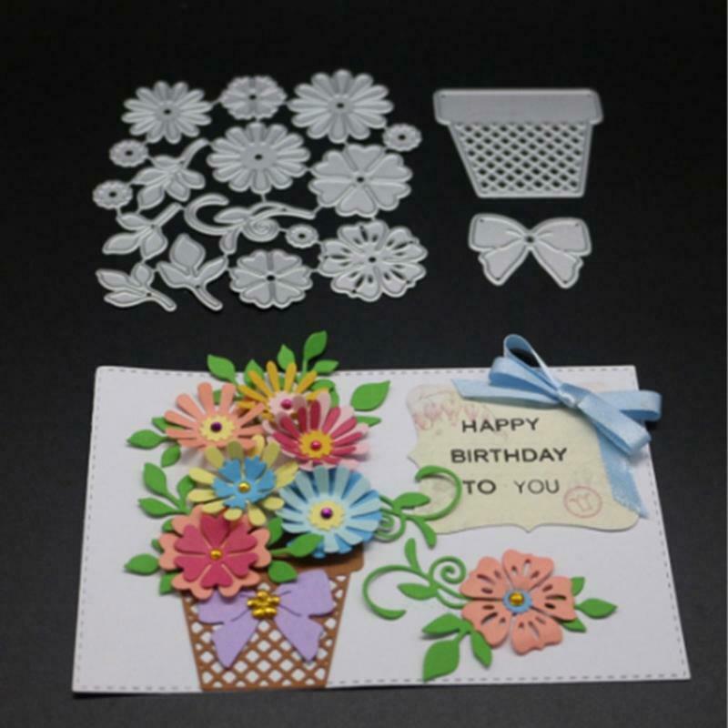 Flower Pot Metal Die Cuts Stencils Set DIY Scrapbooking Paper Crafts Cutting Die