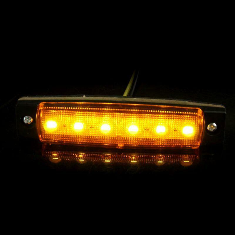 2X 6-LED Bus Van Boat Truck Trailer Side Marker Tail Light Lamp Yellow/Amber 12V