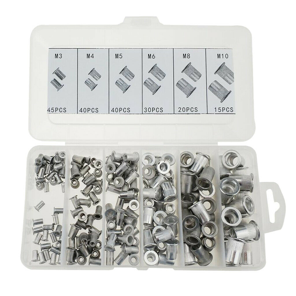190 Pieces Aluminum Alloy Rivet Nut M3 M4 M5 M6 M8 M10 Flat Head Threaded