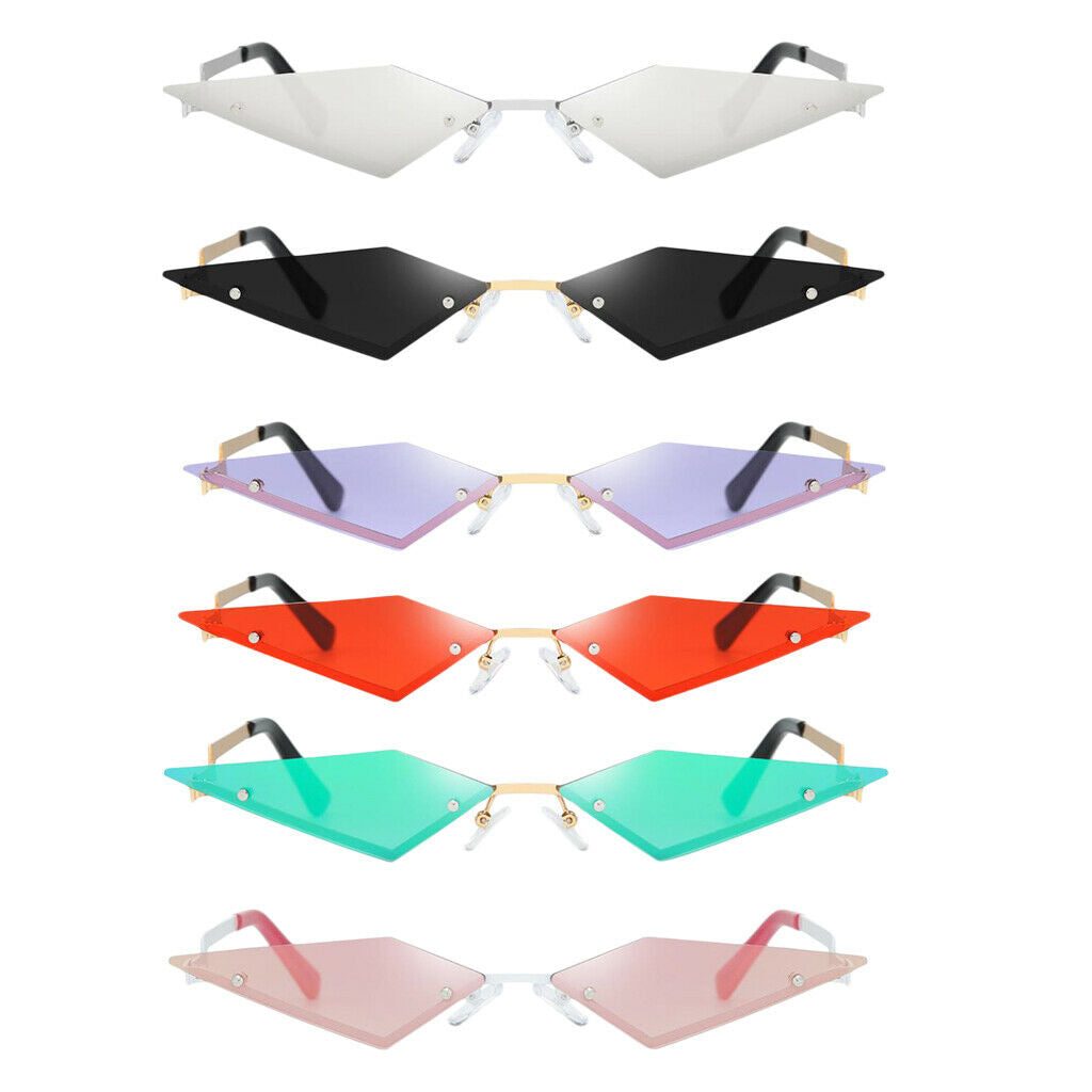 6 Pcs Punk Rock Cat Eye Sunglasses Rimless Frame Sun Glasses Club Eyewear