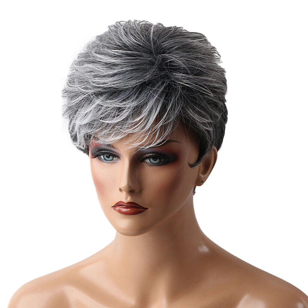 Short Straight Women Ladies Daily Hair Wig Natural Looking Heat Resistant - Grey