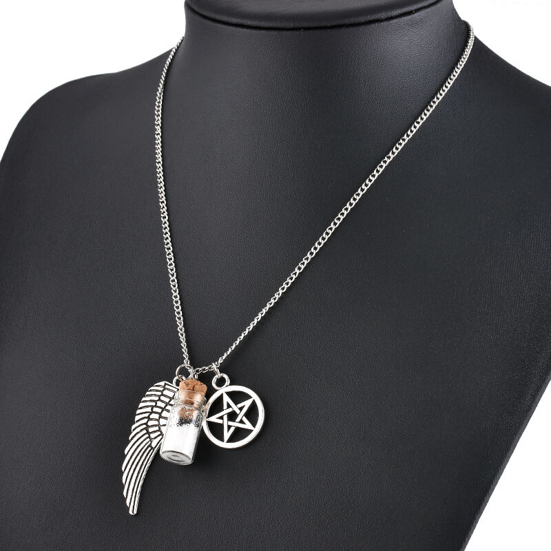 1x Fashion Angel Wing Pentagram Salt & Burn Bottle Pendant Necklace