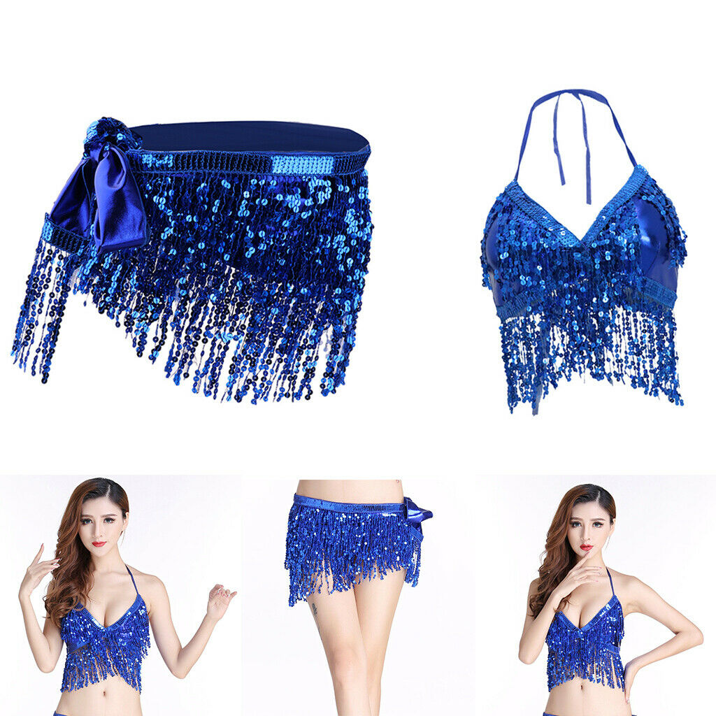 Female Latin Belly Dance Costume Set Tassel Hip Scarf Wrap Skirts Sexy