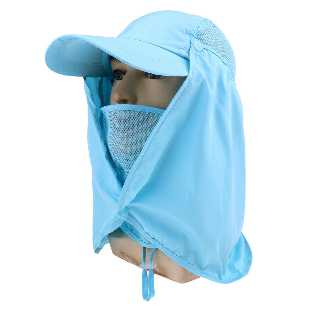 Summer Outdoor Sun Protection Fishing   Neck Face Flap Hat Wide Brim Blue