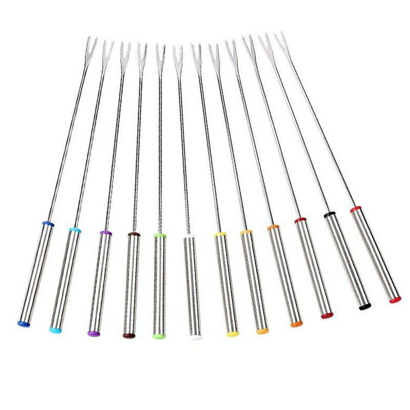 24Pcs Stainless Steel Fondue Forks with Heat Resistant Handle for Roast MeatI3F1