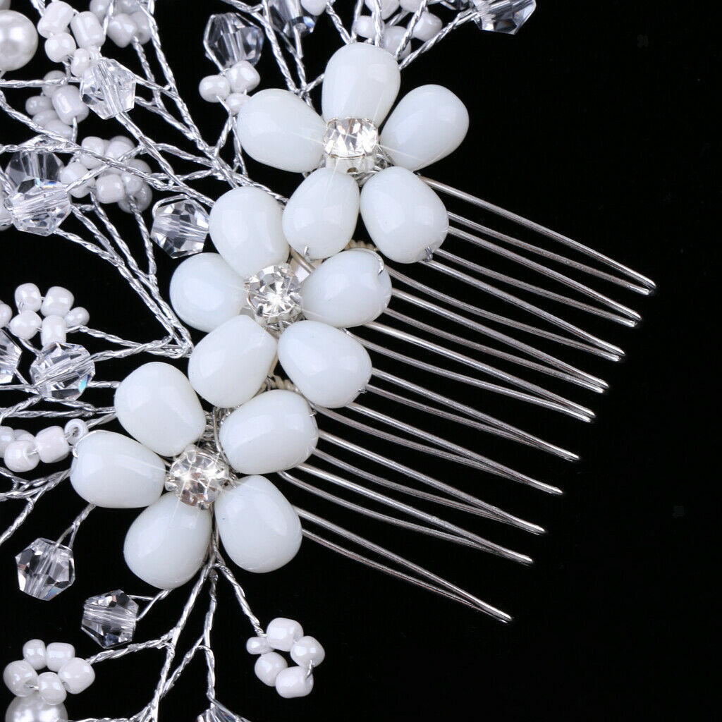 Bridal Wedding Party Flower Pearls Crystal Hair Comb Hair Jewelry Costume