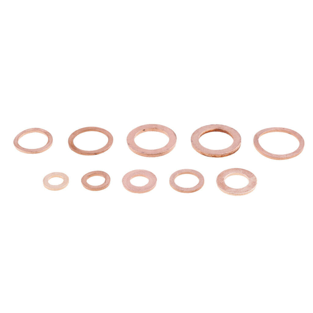 200 Pieces Flat Ring Copper Washer Gasket Assortment Set with Box
