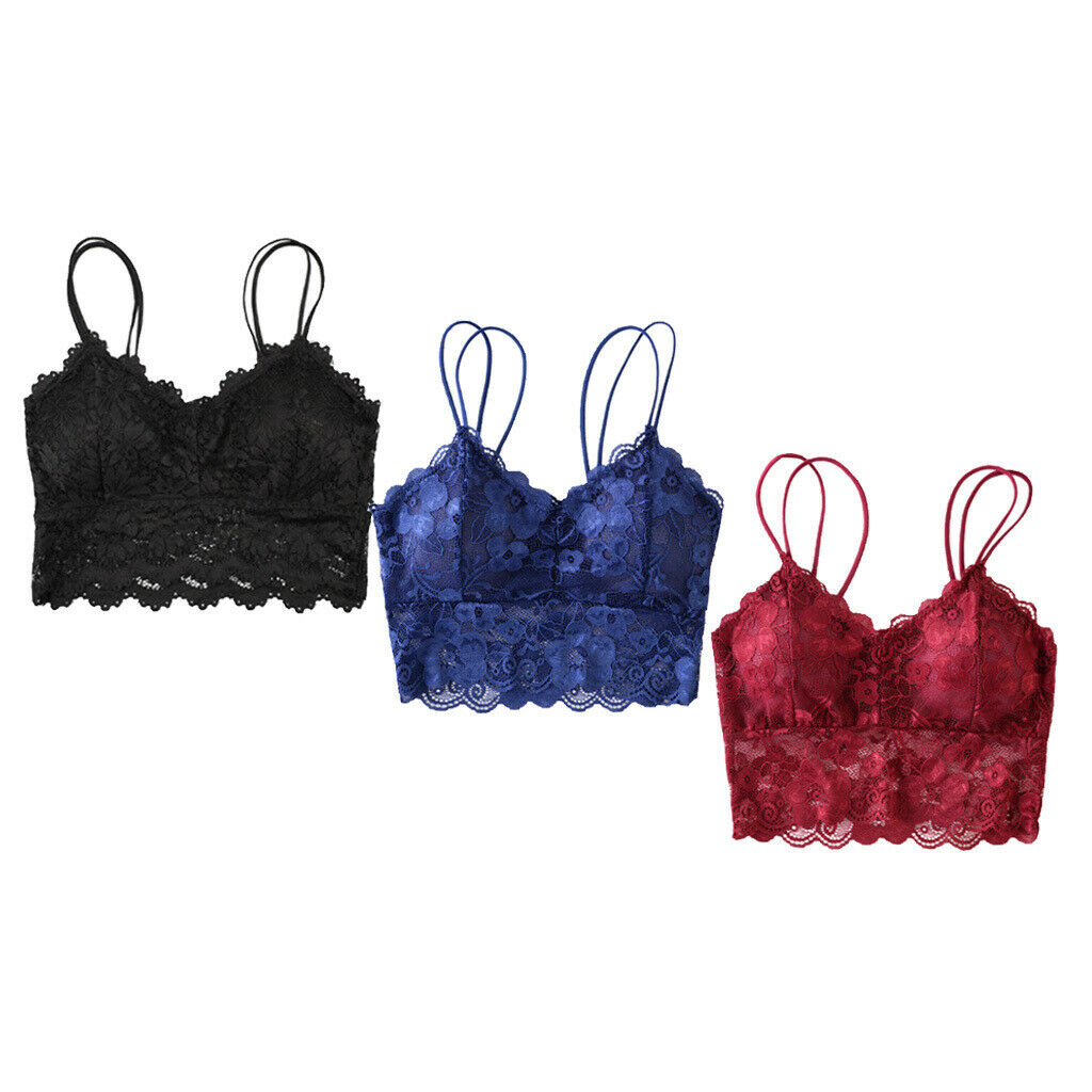 3Pcs Womens Girls Floral Full Lace Padded Bralette Breathable Lace Bra Set