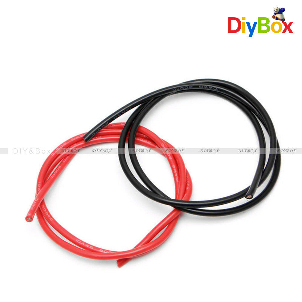 Black Red 10 AWG Gauge Wire Silicone Flexible Copper Stranded Cables For RC